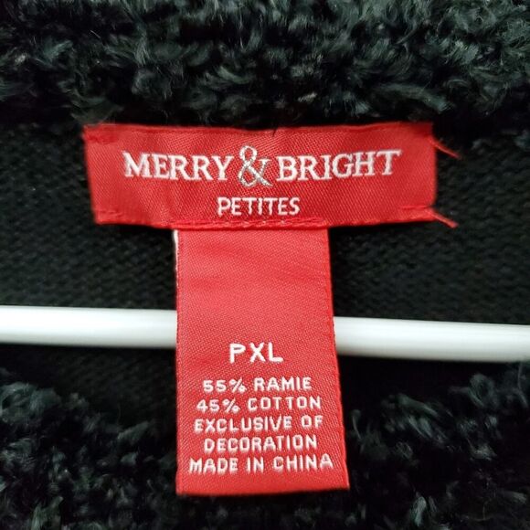 Merry & Bright Embellished Holiday Sweater Black XL Petite - Picture 3 of 7